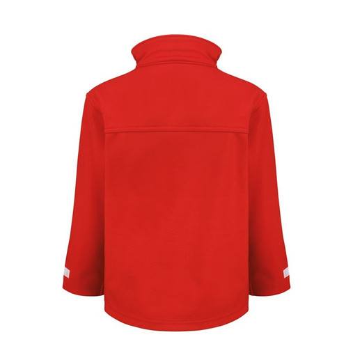 Child's navy softshell jacket with full zip, zipped chest pocket and stand up collar