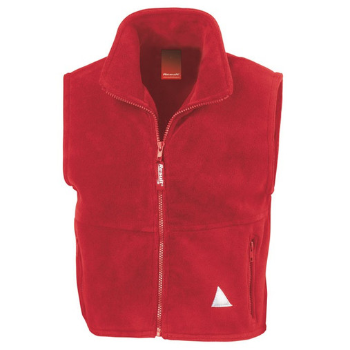 Child's navy fleece gilet with full zip, zipped pockets and reflective triangle