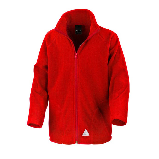 Child's navy full zip microfleece jacket with stand up collar and reflective triangle