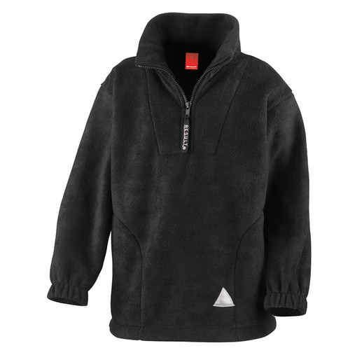 Child's navy quarter zip fleece top with reflective triangle on the chest