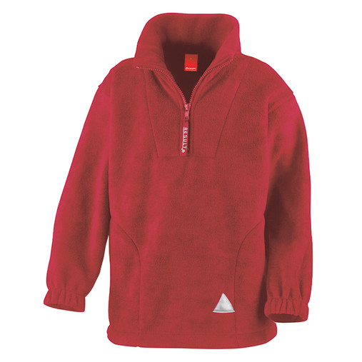 Child's navy quarter zip fleece top with reflective triangle on the chest