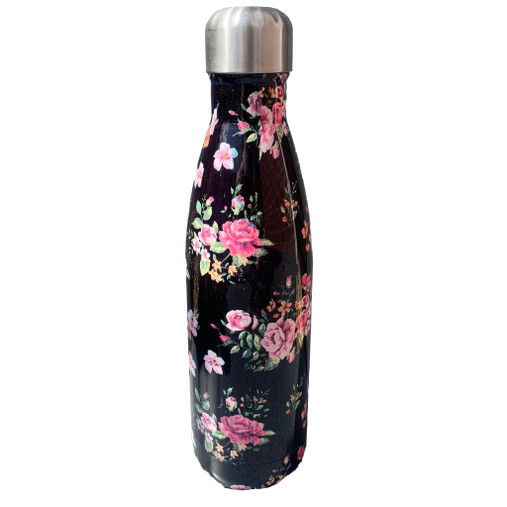 THERMA BOTTLE 500ml insulated stainless steel water bottle in Black Flora