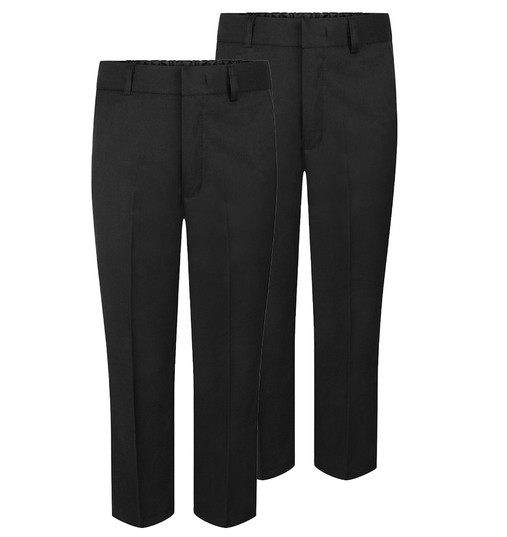 Boys Waist Adjustable School Uniform Trouser 2 Pack Black