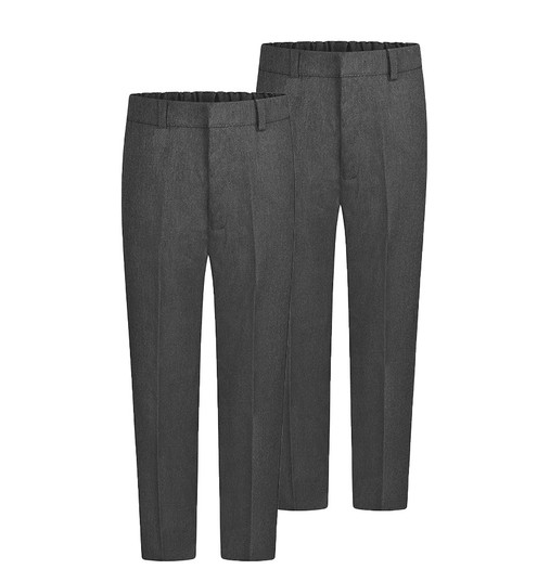 Boys Waist Adjustable School Uniform Trouser 2 Pack GREY