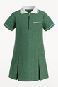 Smart and uniform-friendly, this bottle green gingham dress combines breathable fabric with classic features like a Peter Pan collar, front zip, and pleated skirt for practical schoolwear style.