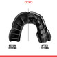 Opro Bronze Mouthguard before and after fitting comparison showing moulded shape after boiling