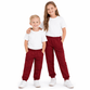 Boy and girl wearing maroon school jogging bottoms suitable for PE kit and everyday school wear