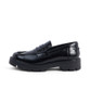 Kickers Kori Loafer Rivet Leather Womens Shoes Black angled front view