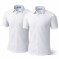 This image displays a twin pack of Ayra girls’ short sleeve school blouses in bright white, photographed against a clean white background. Both blouses are shown without a chest pocket for a sleeker, regulation-compliant design. Featuring a classic collar and button-through front, these non-iron shirts are ideal for schoolwear, offering a polished look with minimal maintenance. The twin pack presentation highlights value and consistency in school uniform essentials.