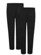 Smart and practical twin pack of boys' black school trousers, designed with a full elasticated waist for easy pull-on comfort. Ideal for ages 2 to 16, these trousers offer a perfect fit without zips or buttons — great for younger children. Made from durable, crease-resistant fabric, they’re machine washable and built to last through the school year. A must-have for any school uniform wardrobe.