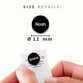 EasyTag size: 12 mm across, attached to a care label