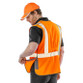 Fluorescent orange breakaway hi vis vest with reflective tape around the chest and over the shoulders