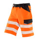 Fluorescent orange hi vis stretch work shorts with printed reflective bands and pockets