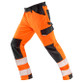 Fluorescent orange hi vis stretch work trousers with printed reflective bands and thigh pockets