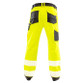 Fluorescent orange hi vis stretch work trousers with printed reflective bands and thigh pockets
