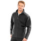 Black heavy duty fleece jacket with contrast shoulder and elbow patches and stand-up collar