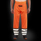 Fluorescent orange waterproof hi vis trousers with black mesh panels and reflective leg bands