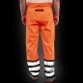 Fluorescent orange waterproof hi vis trousers with black mesh panels and reflective leg bands