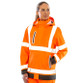 Fluorescent orange and black waterproof hi vis jacket with reflective bands and hood