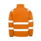Fluorescent orange hi vis softshell jacket with sewn reflective bands and black cuffs