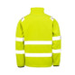 Fluorescent orange hi vis softshell jacket with sewn reflective bands and black cuffs