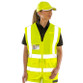 Fluorescent orange mesh hi vis vest with reflective bands, zip front and patch pockets