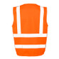 Fluorescent orange mesh hi vis vest with reflective bands, zip front and patch pockets