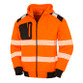 Fluorescent orange and black zip through hi vis hoodie with printed reflective bands