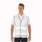 Black enhanced visibility vest with sewn reflective tapes over the shoulders and grey bound edges