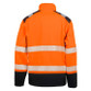 Fluorescent orange and black ripstop hi vis softshell jacket with reflective bands and stand-up collar