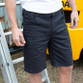 Navy slim chino style stretch work shorts with cargo front pocket and belt loops