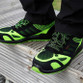 Green and black knit safety trainer with steel toecap, suede trim and heel pull loop