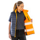 Reversible padded gilet in hi vis orange with reflective bands, navy reverse and stand up collar