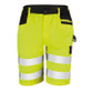 Hi vis yellow cargo work shorts with reflective bands, black panels and side cargo pocket