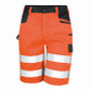 Hi vis yellow cargo work shorts with reflective bands, black panels and side cargo pocket
