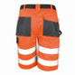 Hi vis yellow cargo work shorts with reflective bands, black panels and side cargo pocket
