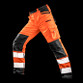 Hi vis orange cargo work trousers with wide reflective bands, knee pad pockets and dark panels