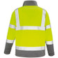 Hi vis yellow microfleece jacket with grey panels, reflective bands and stand up collar