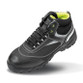 Black and silver nubuck leather safety boot with lime green trim, padded ankle and steel toecap