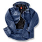 Black denim texture waterproof work jacket with hood, stand up collar and zipped pockets