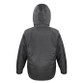 Black denim texture waterproof work jacket with hood, stand up collar and zipped pockets