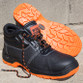 Black leather steel toe cap safety shoe with laces, padded collar and a dual density sole