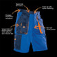 Two-tone lightweight cargo work shorts with side cargo pockets and orange reflective tabs