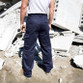 Plain work trousers with knee pad pockets, thigh pocket with reflective trim and hammer loop