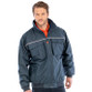 Padded pilot work jacket with ribbed cuffs and waist, stand-up collar and reflective piping