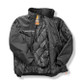 Padded pilot work jacket with ribbed cuffs and waist, stand-up collar and reflective piping