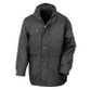 Black 2 in 1 executive coat with stand-up collar, zipped chest pocket and stud storm flap