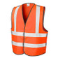 Fluorescent hi vis motorway vest with reflective bands round the body and over both shoulders