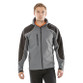 Hooded softshell work jacket with contrast ripstop shoulder panels, zip pockets and reflective piping
