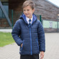 Child's navy padded coat with hood, full zip, zipped pockets and reflective hip detail